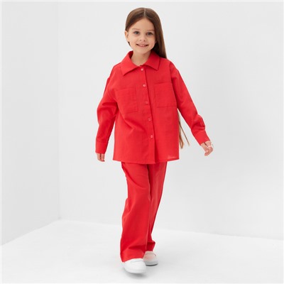 Костюм (рубашка и брюки) детский KAFTAN "Лен", размер 34 (122-128 см), красный