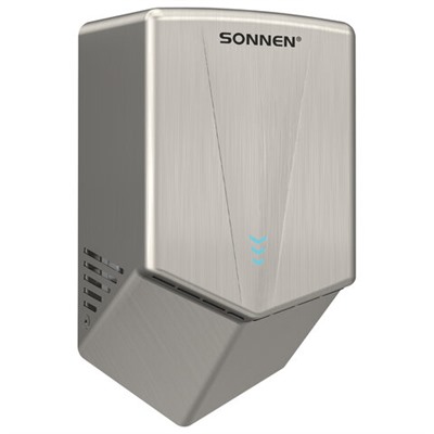 Сушилка для рук ВЫСОКОСКОРОСТНАЯ АНТИВАНДАЛЬНАЯ SONNEN K2022A, 1300Вт, 150м/с, IPX1, 72дБ, нержавеющая сталь, 607191