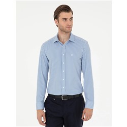 Синий полосатый бывший. Slim Fit рубашка с длинным рукавом