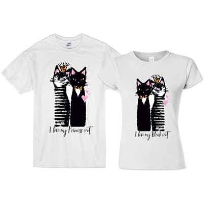 Футболки для двоих "I love my Princess cat, Black cat"