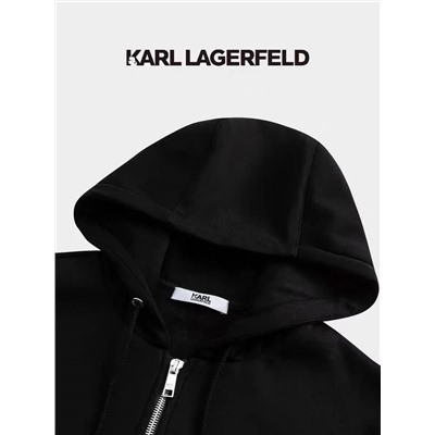 Kar*l Lagerfel*d 🐈‍⬛ мужское худи  на молнии с капюшоном, вышитый логотип из страз на груди,  объемная печать на спине. Большой размерный ряд. Экспорт, цена на бирке 520