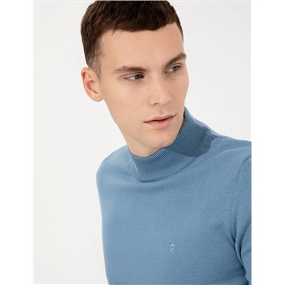Blue Slim Fit Half Fisherman воротник базовый вязаный свитер