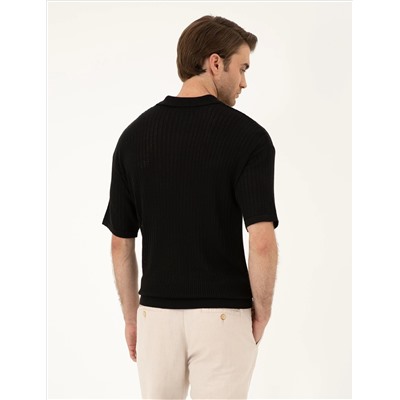 Черный комфортный подход Polo Yaka Knitwear свитер