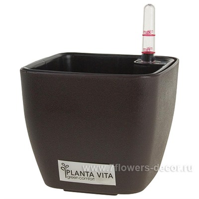 Кашпо PLANTA VITA "Square Matt espresso" с автополивом (пластик), 13х13хH11 см