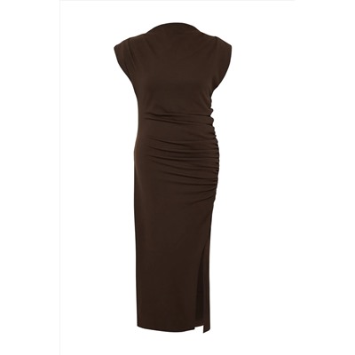 Brown Shirring Detred Midi вязание TBBSS24AH00080