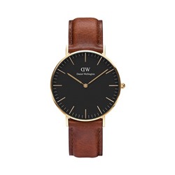 Reloj de cuarzo de piel y chapado en oro amarillo Classic St Mawes