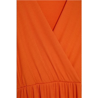 Orange v -neck Stakter вязание платья большого размера TBBSS22EL1638