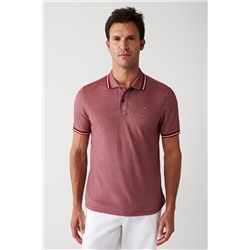 Burgundy изогнутый карман шеи 2 кнопка Polo Yaka футболка