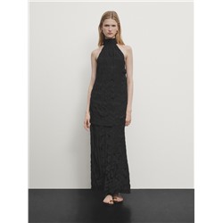 Long pleated halterneck dress
