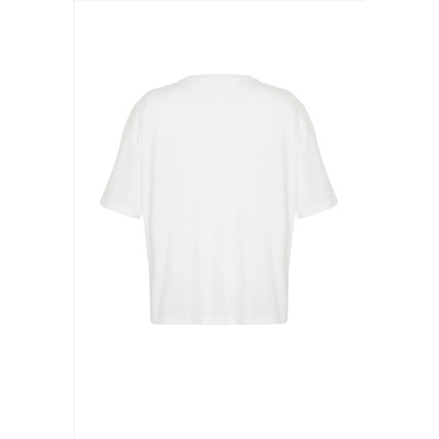 Ekru Unisex Oversiz Casual 100 %хлопковая пара вязание футболка TBBSS24BF00033