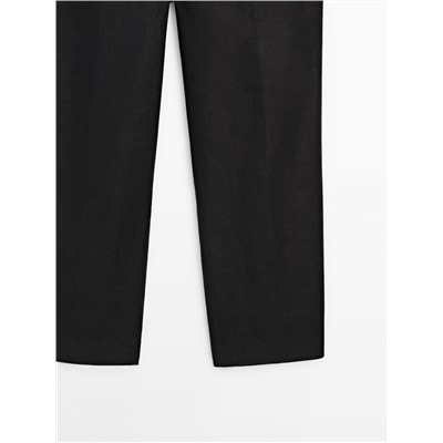 Pantalón lino pinzas slim fit