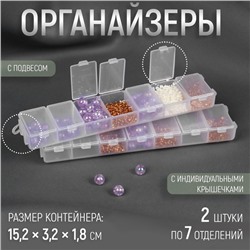 Органайзер для хранения мелочей, с подвесом, 2 шт., 14 ячеек, 15.2×3.2×1.8 см, прозрачный