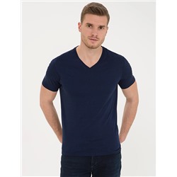 Темно -темно -синий Slim Fit V Sece Basic T -For