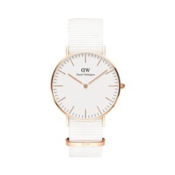 Reloj de cuarzo de tela nato Classic Dover 36 mm - Blanco y dorado