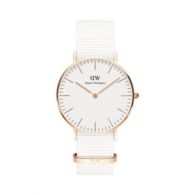 Reloj de cuarzo de tela nato Classic Dover 36 mm - Blanco y dorado