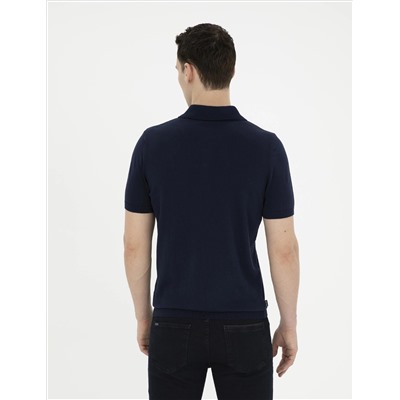 Яготая синяя кнопка подгонки с Polo Yaka Knitwear T -Fork