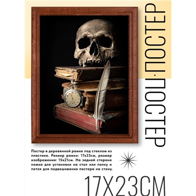 POSV-0039 Постер в рамке 17x23см Череп на книгах