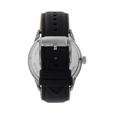 Reloj automático de piel Flynn - Negro y rosa dorado