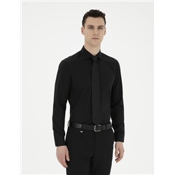 Black Slim Fit Basic рубашка с длинным рукавом