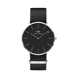Reloj de cuarzo de tela Cornwall - Negro y plateado