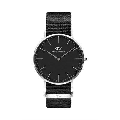 Reloj de cuarzo de tela Cornwall - Negro y plateado