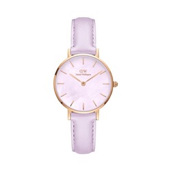 Reloj de cuarzo de piel, nácar y acero chapado en oro rosa