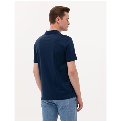 Темно -синий обычный поход Polo Yaka Mercerized T -For