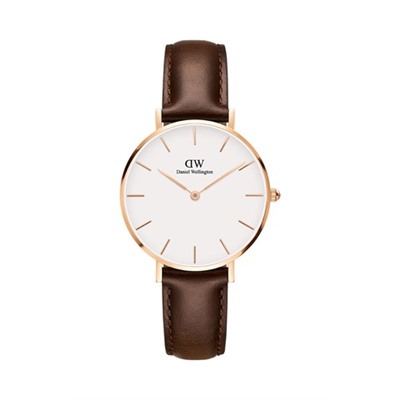 Reloj de cuarzo de piel Petite Bristol - Marrón y dorado