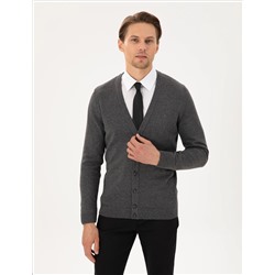Серый меландж Slim Fit Basic кнопка Knitwear Cardigan