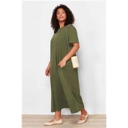 Khaki Midi 100 %хлопковое вязание футболка TBBSS24AH00067