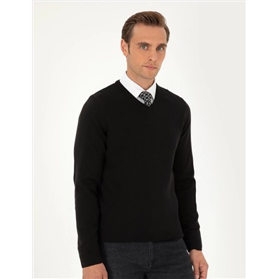 Black Slim Fit v -neck Основной вязаный свитер