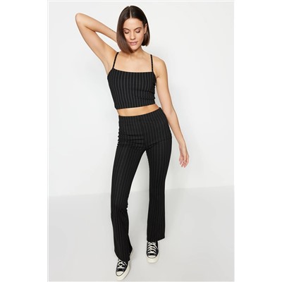 Black Smart Slit Flare/Испанская PaCa High Lumbar полосатые вязаные брюки Twoss23pl00126