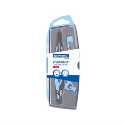 Готовальня BRAUBERG ULTRA, 3 предмета: циркуль 135 мм, запасной грифель, насадка, аквамариновый цвет, 210822