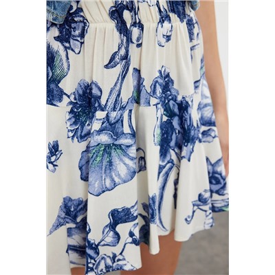 Blue Flower Patchered Teating Shorts Юбка tedss24sr00028