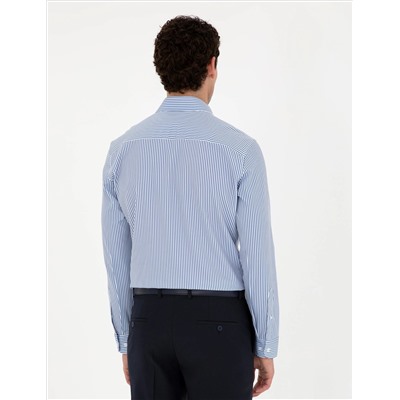 Синий полосатый бывший. Slim Fit рубашка с длинным рукавом