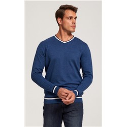 Пуловер однотонный мужской с V-образной горловиной F021-15-0046 jeans melange