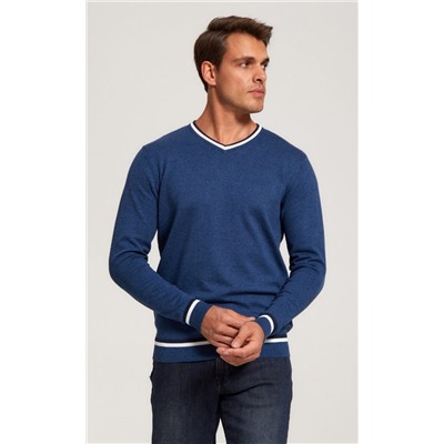 Пуловер однотонный мужской с V-образной горловиной F021-15-0046 jeans melange