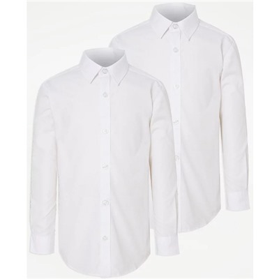 Boys White Slim Fit Long Sleeve School Shirt 2 Pack