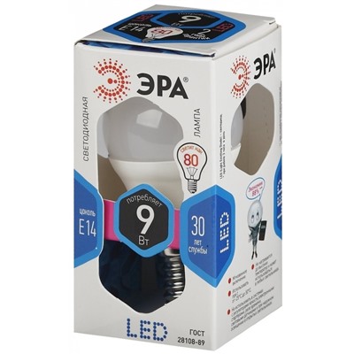 Нарушена упаковка!   Светодиодная лампа Е14 9W 4000К (белый) Эра LED P45-9W-840-E14 (Б0029042)