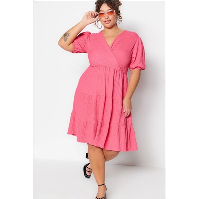 Fuchsia Skater v -neck Cruve закрывает вязаное платье с большим размером TBBSS22EL2987