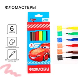 Фломастеры 6 цветов, в картонной коробке, «Тачки»