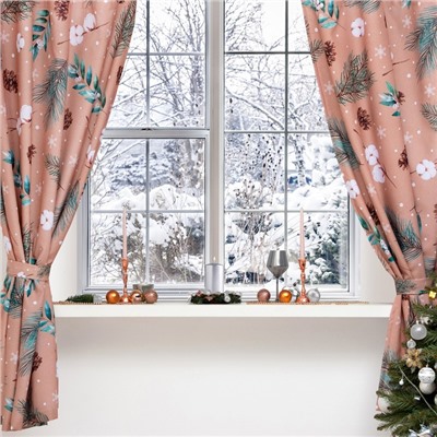 Комплект штор для кухни с подхватами «Этель» Fir branches, 145×180 см - 2 шт., габардин
