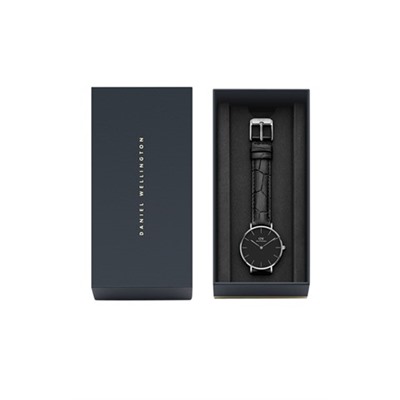 Reloj de cuarzo de piel Petite Reading - Negro y plateado