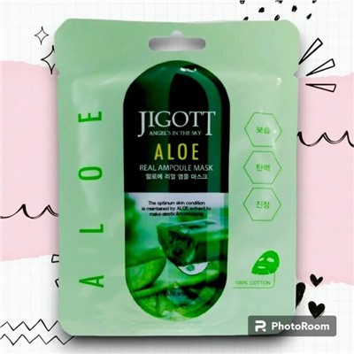 JIGOTT. Ампульная тканевая маска с экстрактом АЛОЭ ВЕРА, ALOE REAL AMPOULE MASK 27 мл