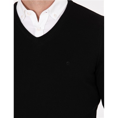 Black Slim Fit v -neck Основной вязаный свитер