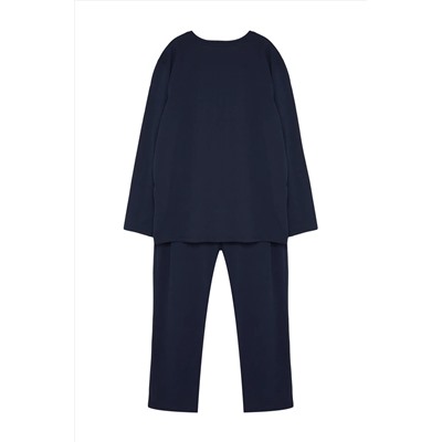 Navy Blue обычный вязаный вязаный вязание больших размеров набор пижам
