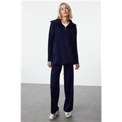 Navy Blue Zippper в вертикальном воротнике трикотаж сзади набор Twoaw25au00025