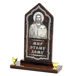 Икона из обсидиана на подставке купол "Иисус Христос" 2свечи 100*40*130мм