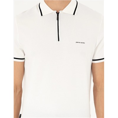 Ekru Slim Fit Fit, на молнии, поло, шерсть yaka смешанный трикотаж T -For