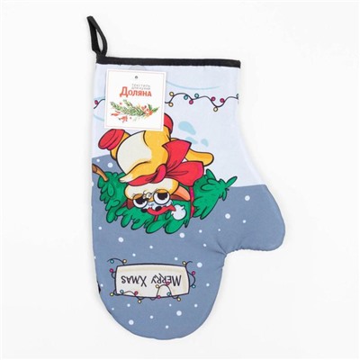 Варежка-прихватка новогодняя "Merry Xmas" 20х27см,100% п/э,ватин 250г/м2